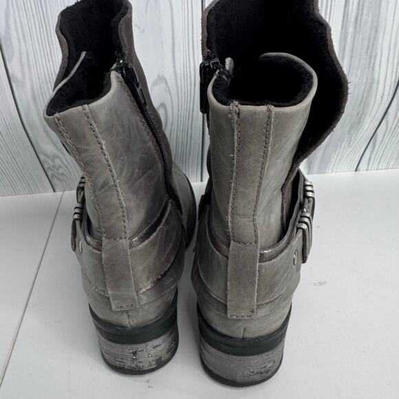 Dromedaris Boots Womens 40 Kikka Side Zip Biker Ankle Bootie Grey Leather Heels - Picture 2 of 8